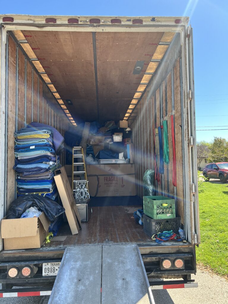 Movers working in residential neighborhood